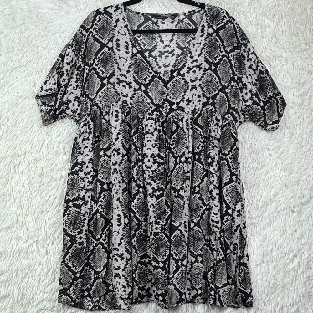 Zara Woman Snake Print Babydoll Dress Large w/ Pockets!